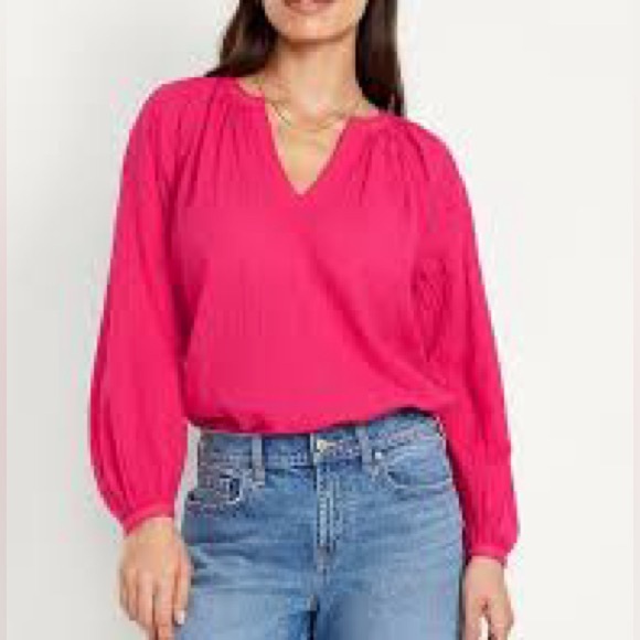 Old Navy Tops - Old Navy Split-Neck Crinkle Gauze Top Bright Pink XL